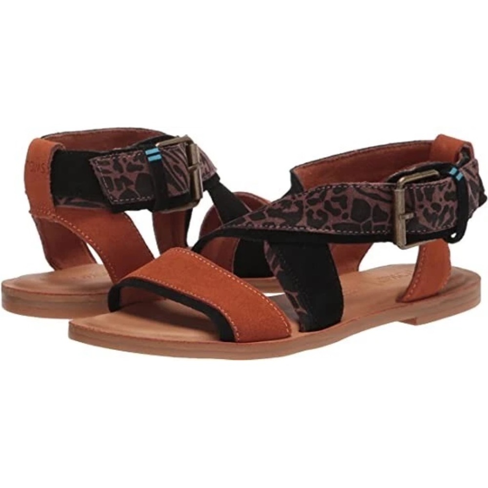 Toms Women's Tan and Black Suede Strappy Sandals 7.5